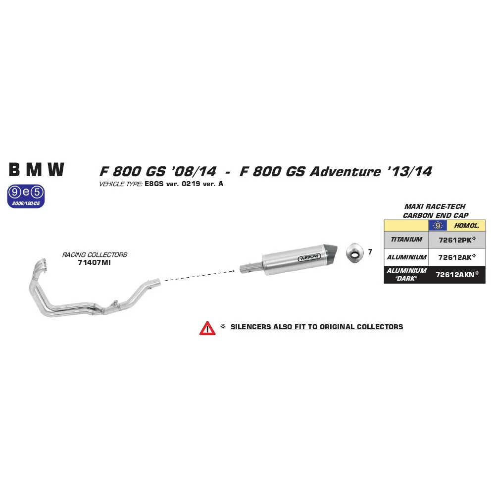 Arrow 71407MI Racing Collector Pipe for BMW F 800 GS 08-16/F 800 GS Adventure 13-16