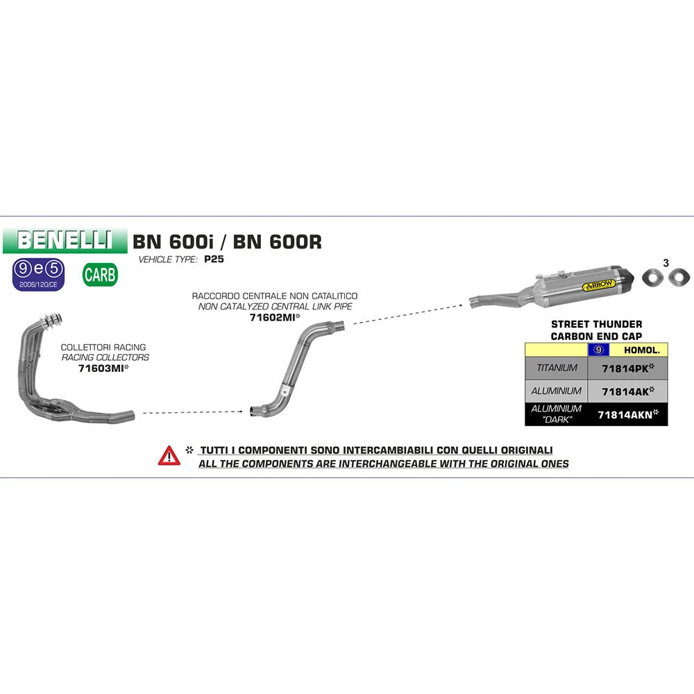 Arrow 71814AK Thunder Aluminium Slip-On Muffler w/Carbon End Cap for Benelli BN 600i/BN 600R 13-16 - Image 2