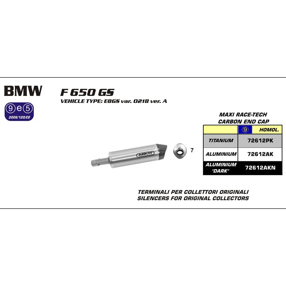 Arrow 72612AKN Maxi Race-Tech Dark Aluminium Muffler w/Carbon End Cap for BMW F 650 GS 08-12/F 800 GS 08-18/F 800 GS Adventure 13-18