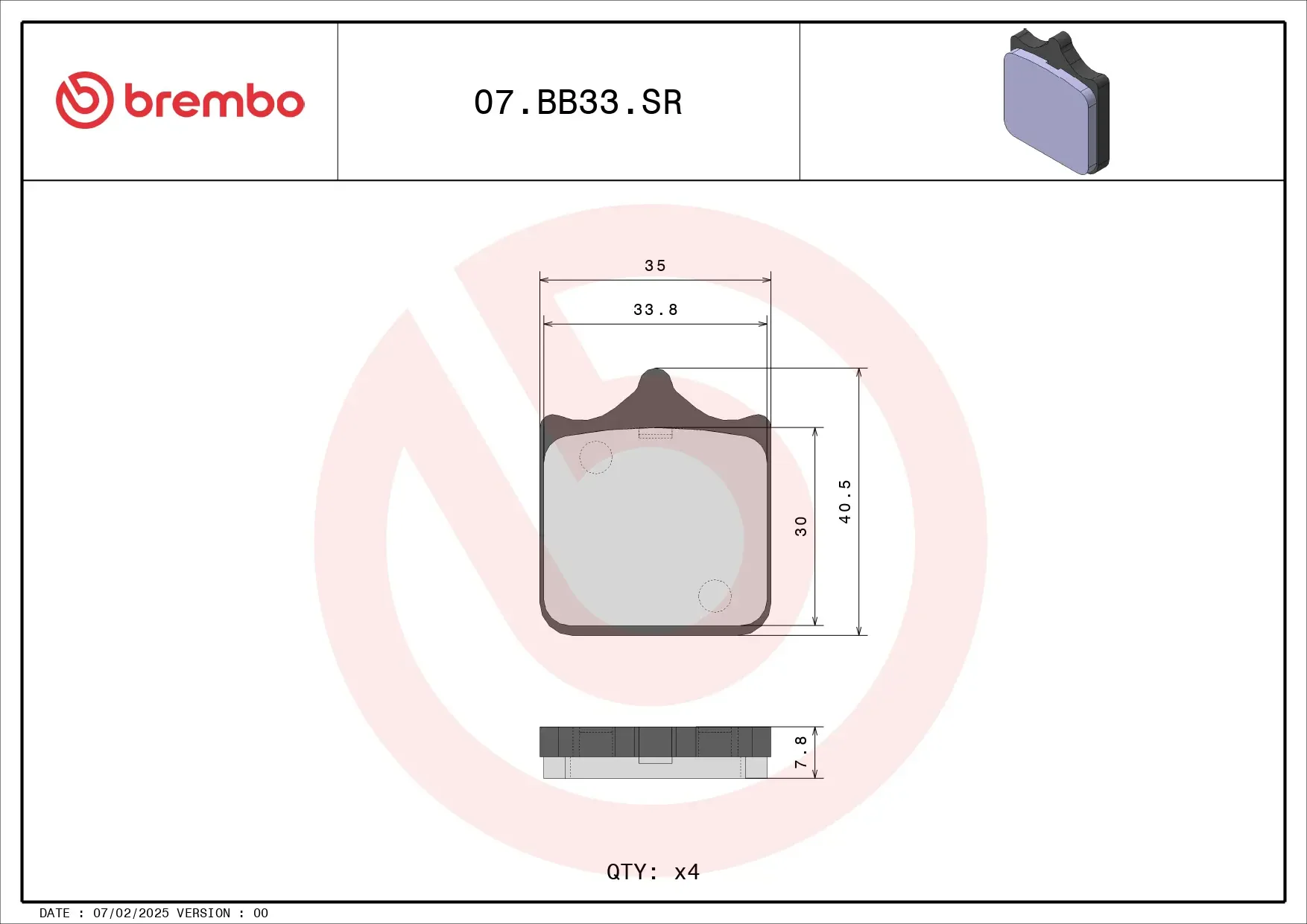 Brembo B-07BB33SR Racing Road (SR) Sintered Front Brake Pad (07BB33.SR) - Image 2