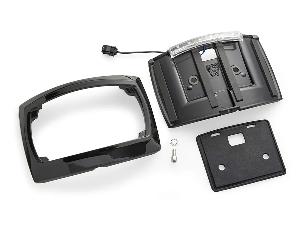 Ciro3D CIR-40520 Curved Number Plate Frame w/Number Plate Light Only Gloss Black for CVO Touring 23-Up/Street Glide/Road Glide 24-Up