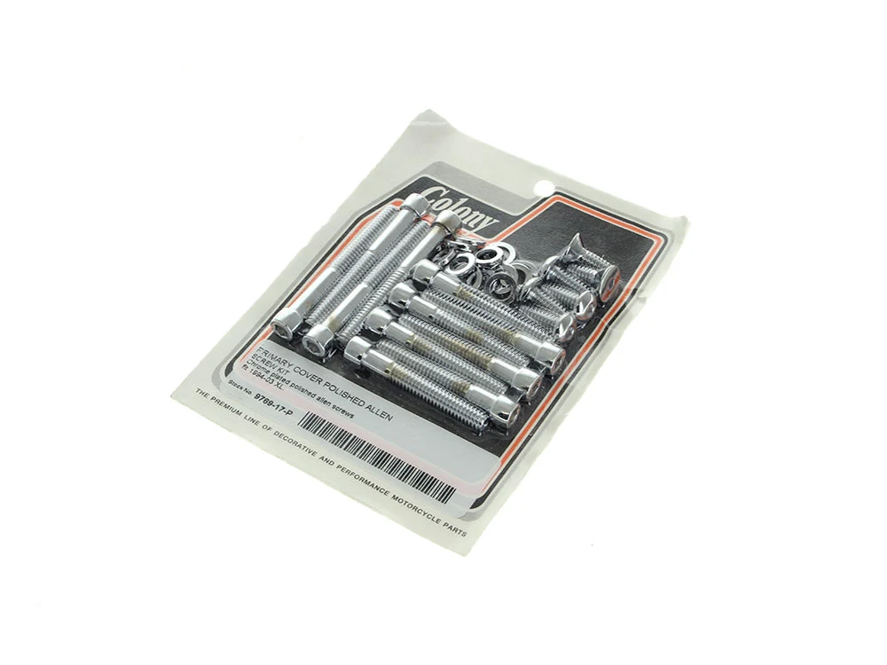 Colony Machine CM-9769-17-P Polished Allen Head Primary Cover Bolts Chrome for Sportster 94-03