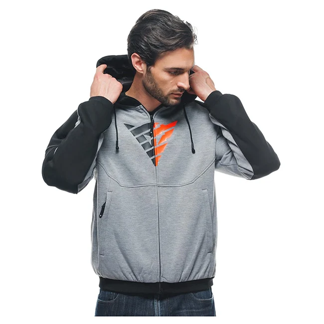 Dainese Daemon-X Safety Full Zip Melange Gray/Black/Fluro Red Textile Hoodie Jacket - Image 3