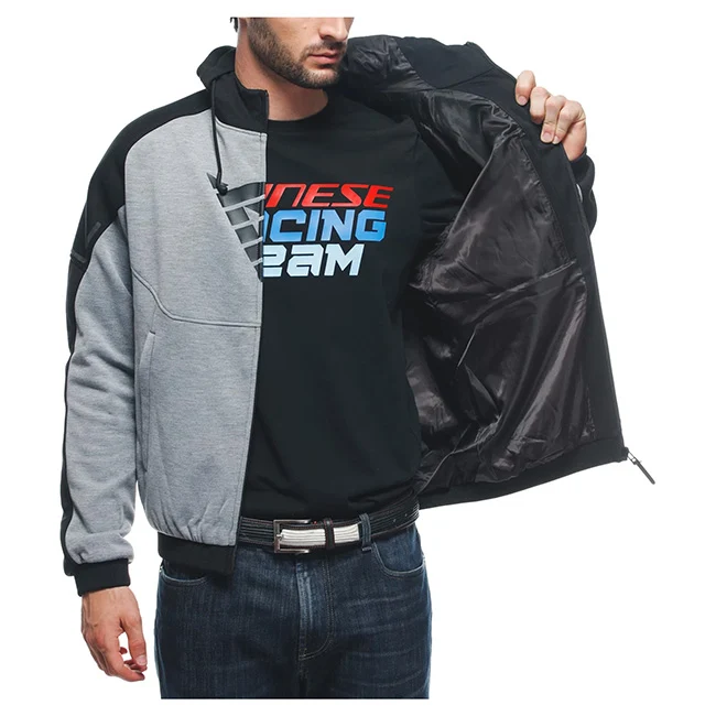 Dainese Daemon-X Safety Full Zip Melange Gray/Black/Fluro Red Textile Hoodie Jacket - Image 4