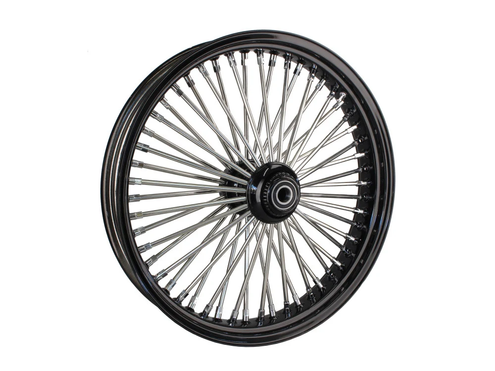 DNA Specialty DNA-21580642A-BRH 21"" x 3.5"" Mammoth Fat Spoke Front Wheel Gloss Black/Chrome for Harley-Davidson Softail Heritage 11-25/Deluxe 11-20/Slim 12-21/Fatboy 11-17