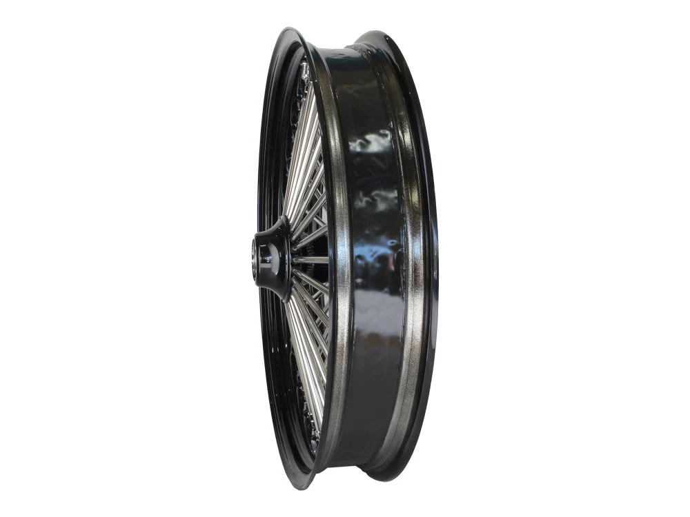 DNA Specialty DNA-21580642A-BRH 21"" x 3.5"" Mammoth Fat Spoke Front Wheel Gloss Black/Chrome for Harley-Davidson Softail Heritage 11-25/Deluxe 11-20/Slim 12-21/Fatboy 11-17 - Image 2