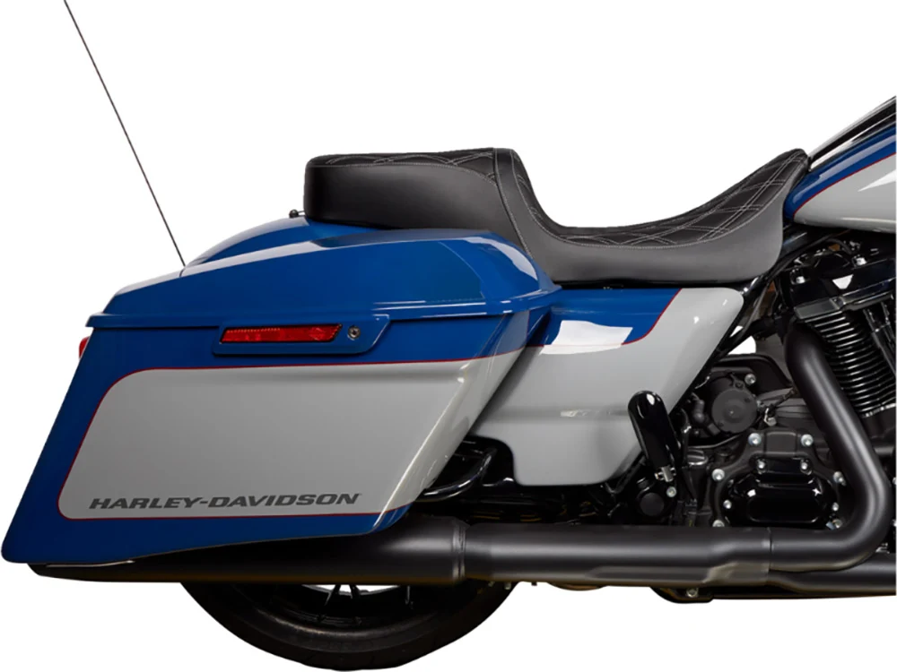 Drag Specialties DS-0801-1492 Performance Predator 2-Up Dual Seat w/Silver Double Diamond Lattice Stitch for most Harley-Davidson Touring 08-24 - Image 4