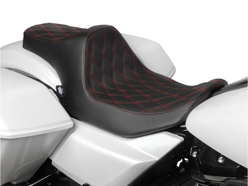 Drag Specialties DS-0801-1920 Predator 3 Dual Seat w/Red Double Diamond Lattice Stitch for Harley-Davidson CVO Touring 23-Up/Street Glide/Road Glide 24-Up/Touring 25-Up - Image 3