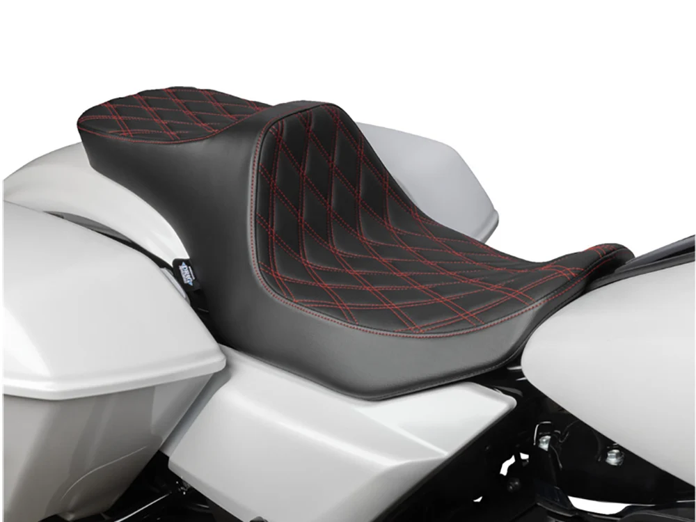 Drag Specialties DS-0801-1933 Predator 3 2-Up Dual Seat w/Red Double Diamond Lattice Stitch for Harley-Davidson CVO Touring 23-Up/Street Glide/Road Glide 24-Up/Touring 25-Up - Image 3