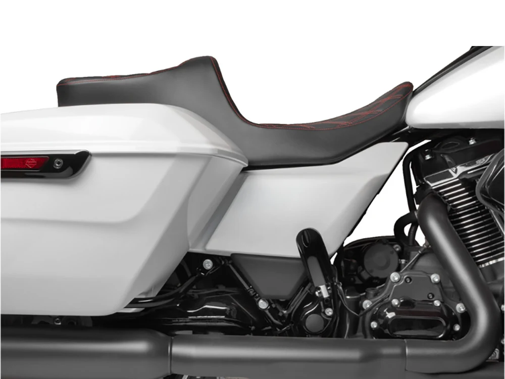 Drag Specialties DS-0801-1933 Predator 3 2-Up Dual Seat w/Red Double Diamond Lattice Stitch for Harley-Davidson CVO Touring 23-Up/Street Glide/Road Glide 24-Up/Touring 25-Up - Image 4