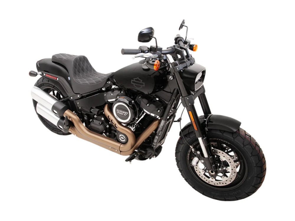 Drag Specialties DS-0802-1073 Predator 3 Dual Seat w/Silver Double Diamond Lattice Stitch for Harley-Davidson Fat Bob 18-24 - Image 4
