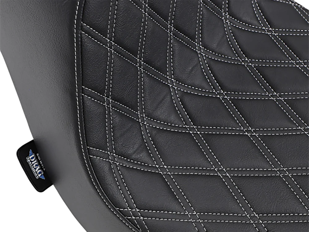 Drag Specialties DS-0802-1189 Predator 3 Dual Seat w/Silver Double Diamond Lattice Stitch for Harley-Davidson Fat Boy 18-Up/Breakout 23-Up - Image 2
