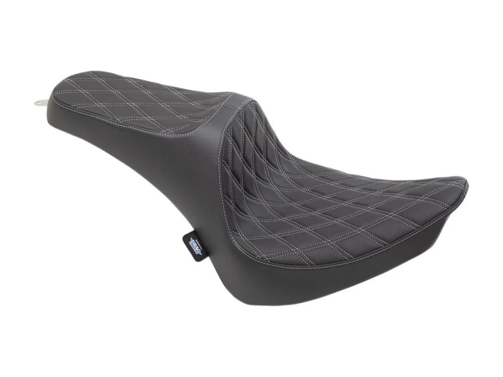 Drag Specialties DS-0802-1360 Predator 3 Dual Seat w/Silver Double Diamond Lattice Stitch for Harley-Davidson Softail 00-17 w/130 or 150 OEM Rear Tyre