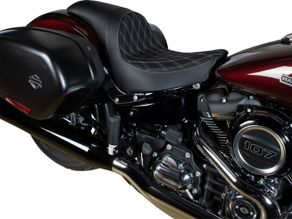 Drag Specialties DS-0802-1518 Performance Predator Dual Seat w/Silver Double Diamond Lattice Stitch for Harley-Davidson Sport Glide/Low Rider 18-Up/Low Rider S 20-Up/Low Rider ST 22-Up - Image 3