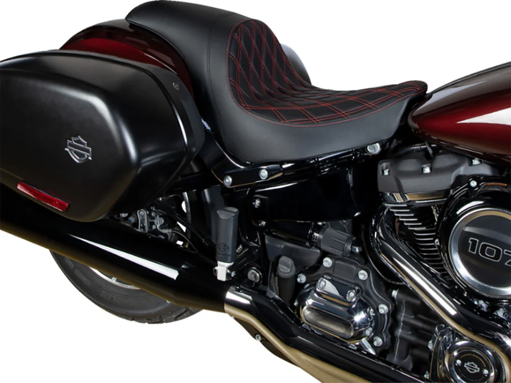 Drag Specialties DS-0802-1519 Performance Predator Dual Seat w/Red Double Diamond Lattice Stitch for Harley-Davidson Sport Glide/Low Rider 18-Up/Low Rider S 20-Up/Low Rider ST 22-Up - Image 3