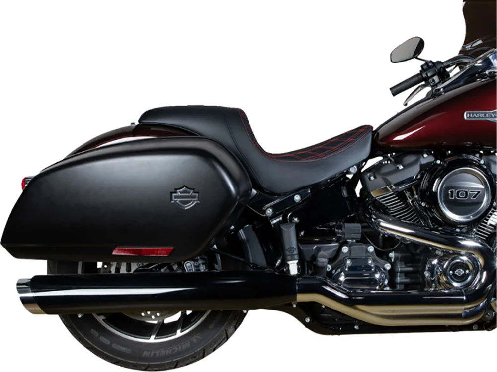 Drag Specialties DS-0802-1519 Performance Predator Dual Seat w/Red Double Diamond Lattice Stitch for Harley-Davidson Sport Glide/Low Rider 18-Up/Low Rider S 20-Up/Low Rider ST 22-Up - Image 4