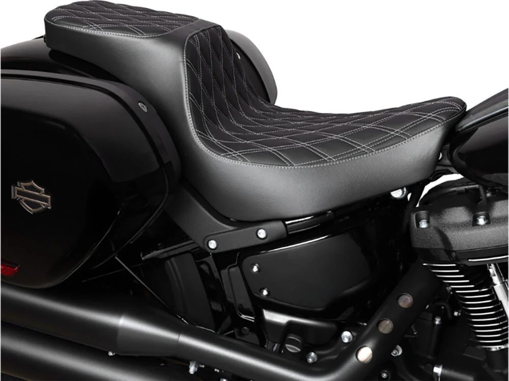 Drag Specialties DS-0802-1636 Performance Predator 2-Up Dual Seat w/Silver Double Diamond Lattice Stitch for Harley-Davidson Sport Glide/Low Rider 18-Up/Low Rider S 20-Up/Low Rider ST 22-Up - Image 3