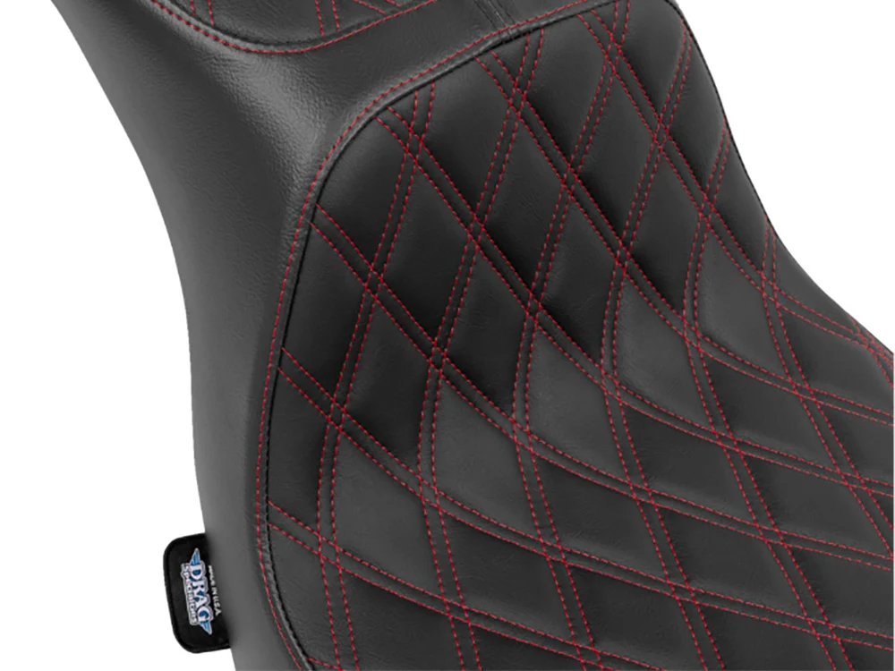 Drag Specialties DS-0802-1637 Performance Predator 2-Up Dual Seat w/Red Double Diamond Lattice Stitch for Harley-Davidson Sport Glide/Low Rider 18-Up/Low Rider S 20-Up/Low Rider ST 22-Up - Image 2