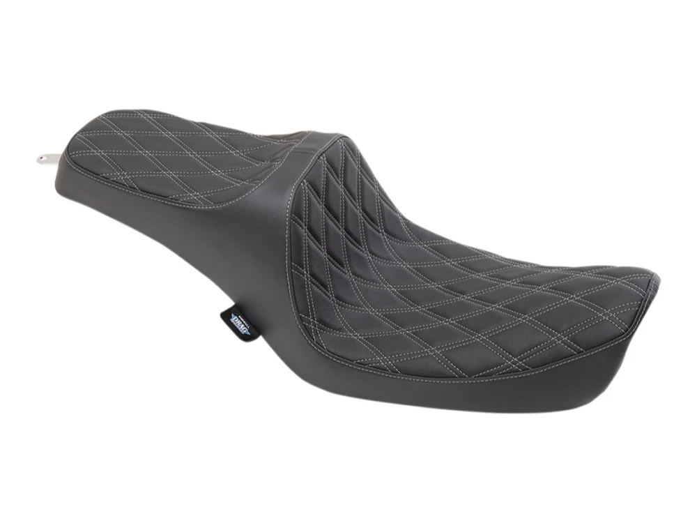 Drag Specialties DS-0803-0653 Predator 3 Dual Seat w/Silver Double Diamond Lattice Stitch for Harley-Davidson Dyna 96-03