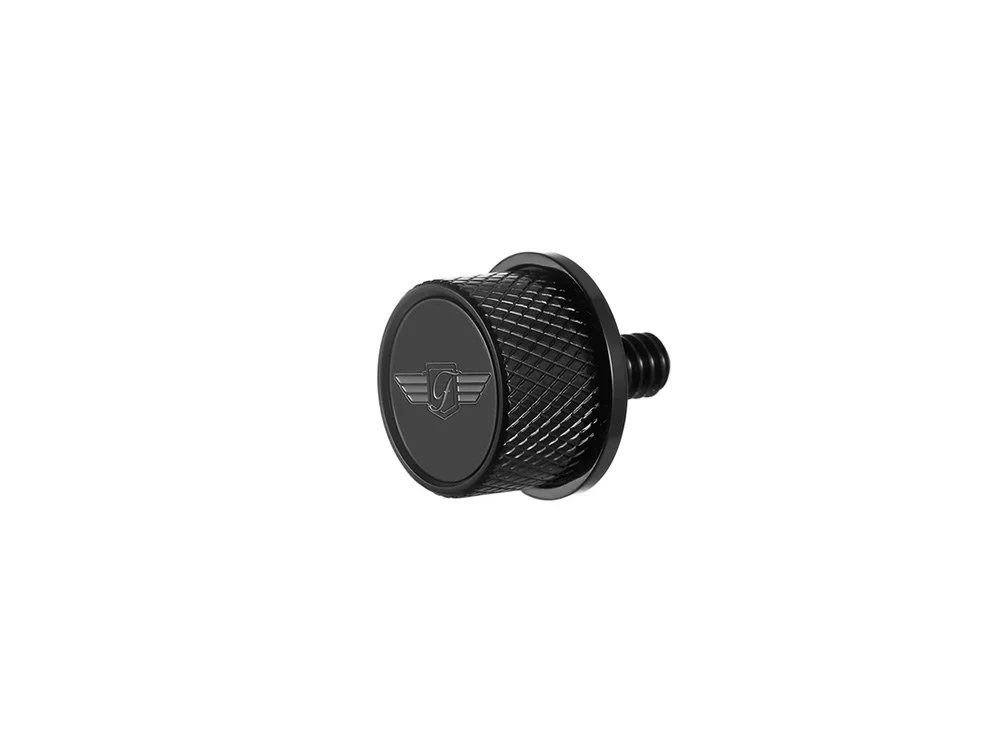 Figurati Designs FIG-FD01-SEAT-SCREW-BLK 1/4""-20 Knurled Seat Mount Screw Black w/Figurati Designs Logo for Harley-Davidson 96-Up - Image 2