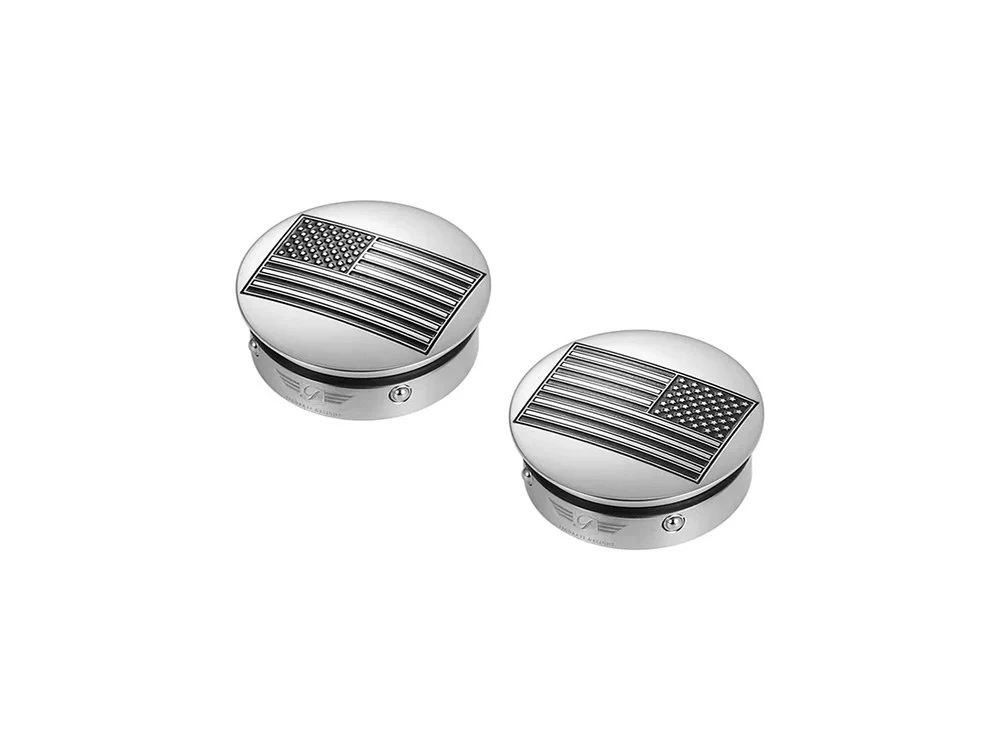 Figurati Designs FIG-FD26R-AF-CC-SS Swingarm Pivot Bolt Covers Stainless w/American Flag for Touring 11-Up - Image 2