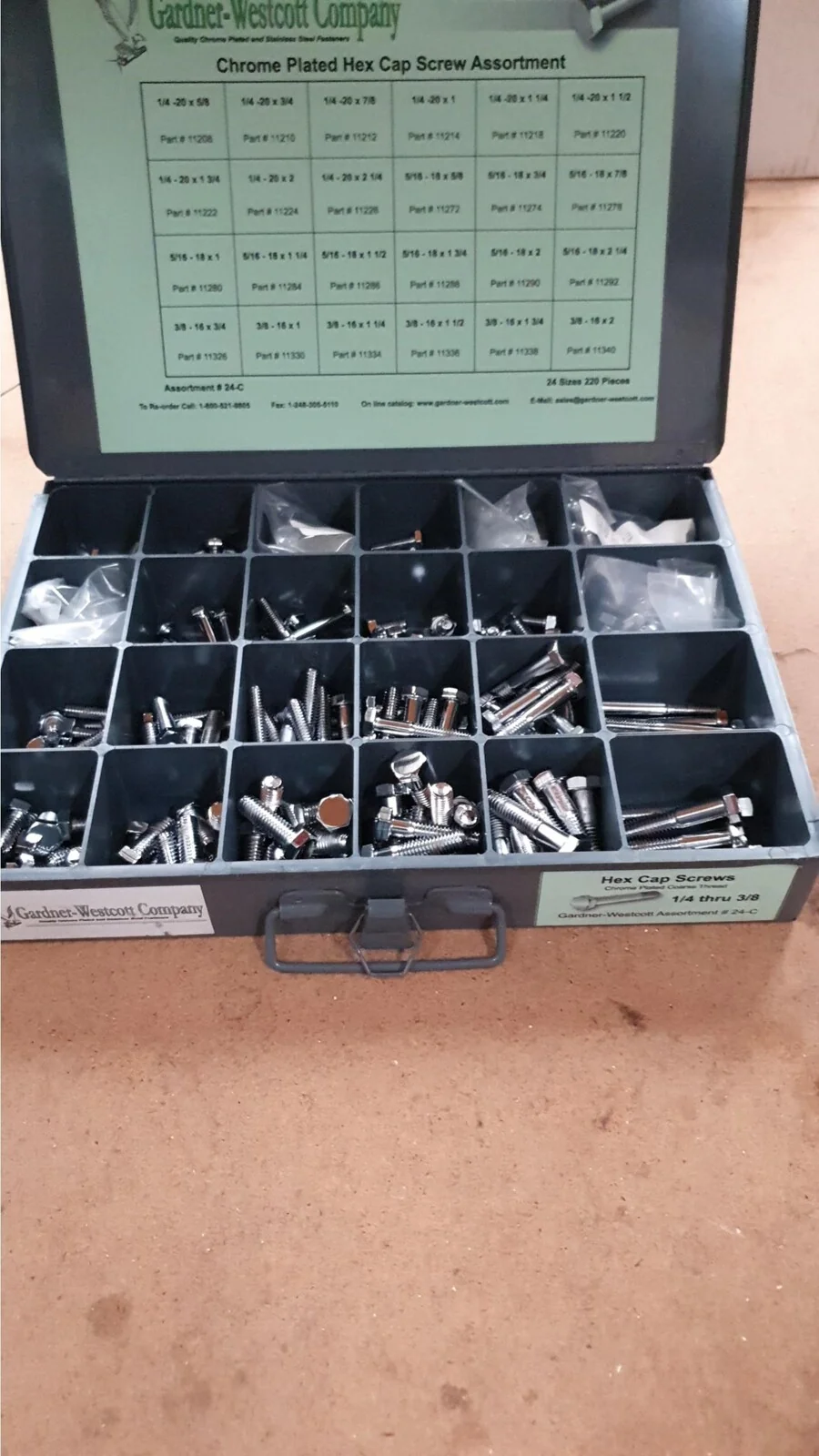 Gardner-Westcott GW24C Tray Assortment Hex Bolts Chrome 220PC/24 Sizes UNC 1/4 through to 3/8 - CC1I - Image 2