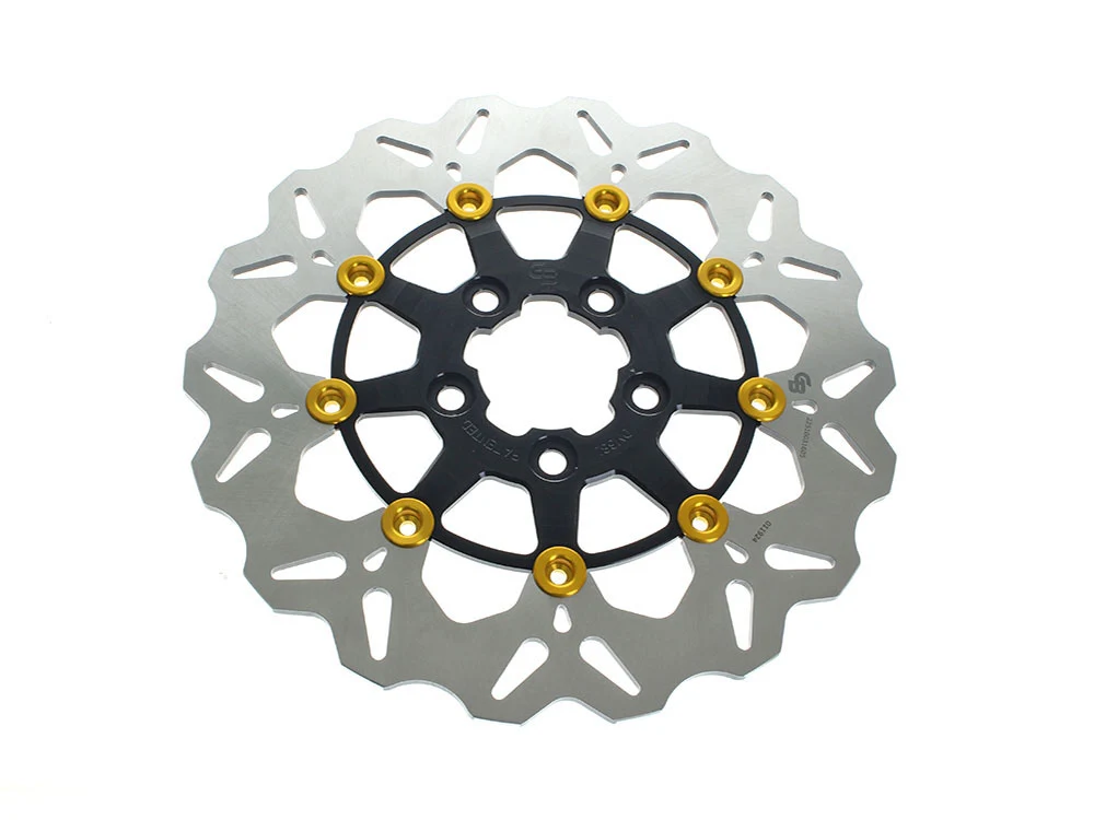 GBrakes GB-GBDU080 11.5" Rear Floating Wave Disc Rotor Black w/Gold Buttons for Harley-Davidson Big Twin 00-Up/Sportster 00-10