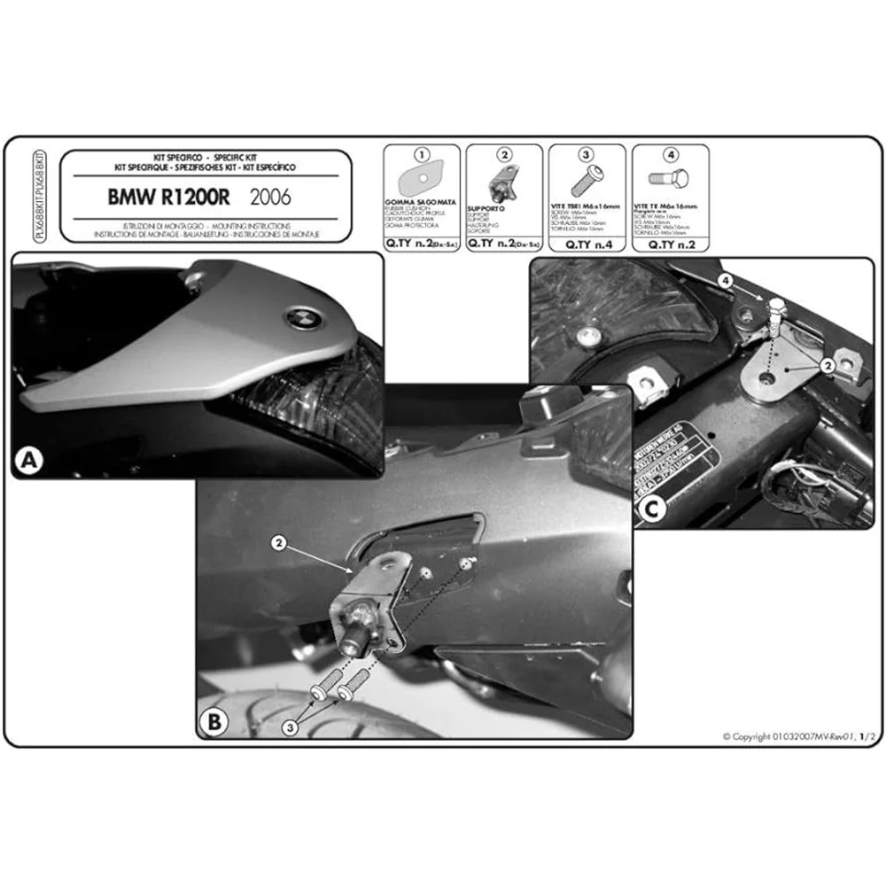 Givi PLX688KIT Side Case Pannier Hardware Kit for BMW R 1200 R 06-10 w/PLX688 Pannier Holders without 688FZ Rear Racks