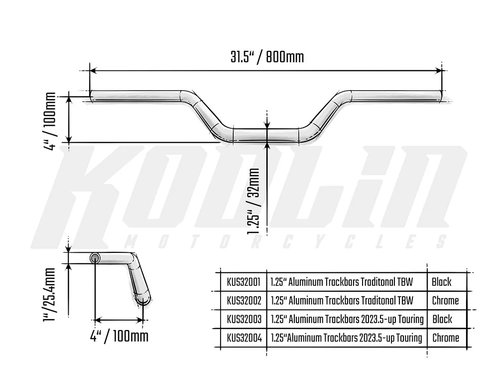 Kodlin KM-KUS32002 Aluminum Trackbars 1-1/4" Handlebar Chrome - Image 3