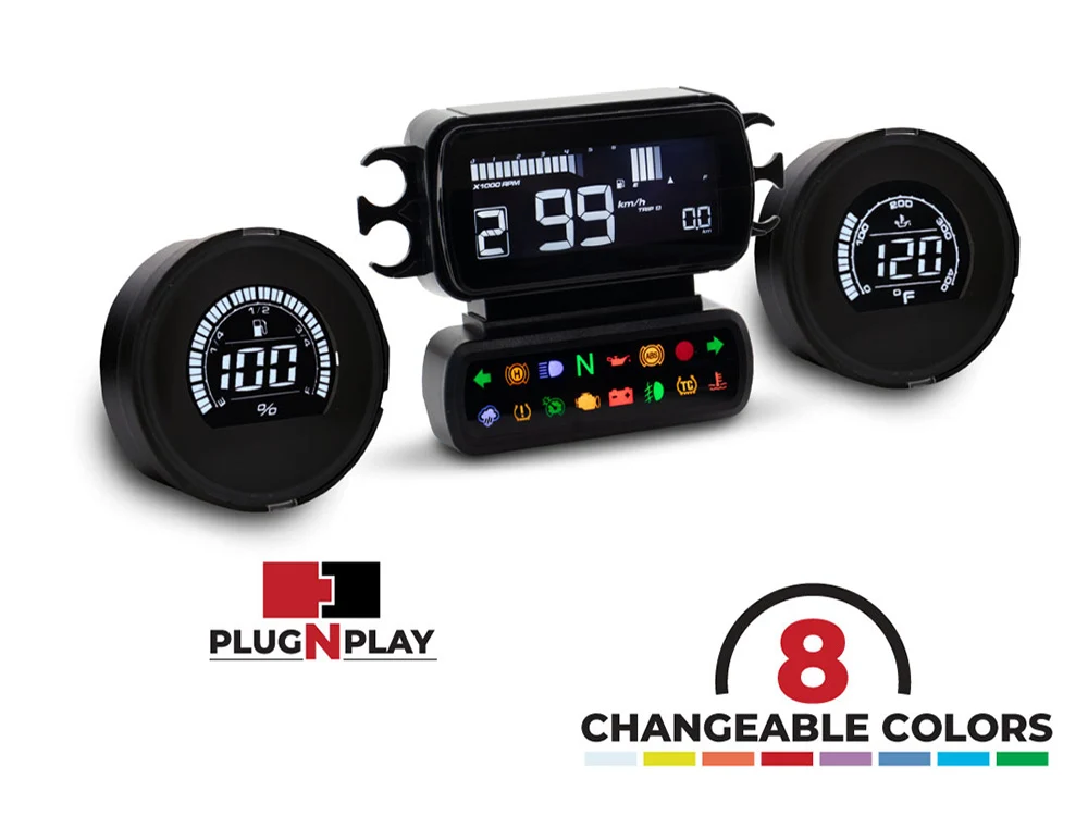 Koso KOS-BA080050 Complete D2 Speedometer/Tachometer w/Fuel Level & Engine Temperature Gauge Kit Black for Harley-Davidson Touring 14-23 (when running Late Model Breakout/Street Bob Gauge Housing)
