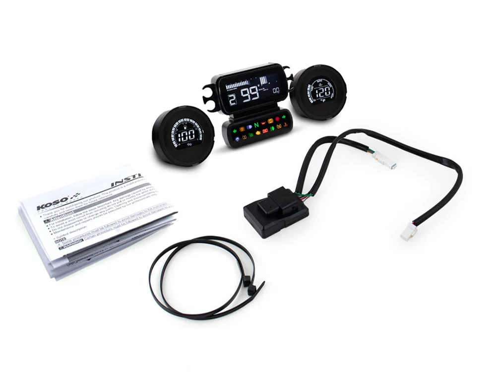 Koso KOS-BA080050 Complete D2 Speedometer/Tachometer w/Fuel Level & Engine Temperature Gauge Kit Black for Harley-Davidson Touring 14-23 (when running Late Model Breakout/Street Bob Gauge Housing) - Image 2