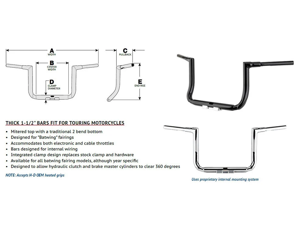 LA Choppers LA-7365-16BLK 16" x 1-1/2" Grande Twin Peaks Handlebar Gloss Black for Harley-Davidson Ultra 14-Up Models/Street Glide 14-23 - Image 2