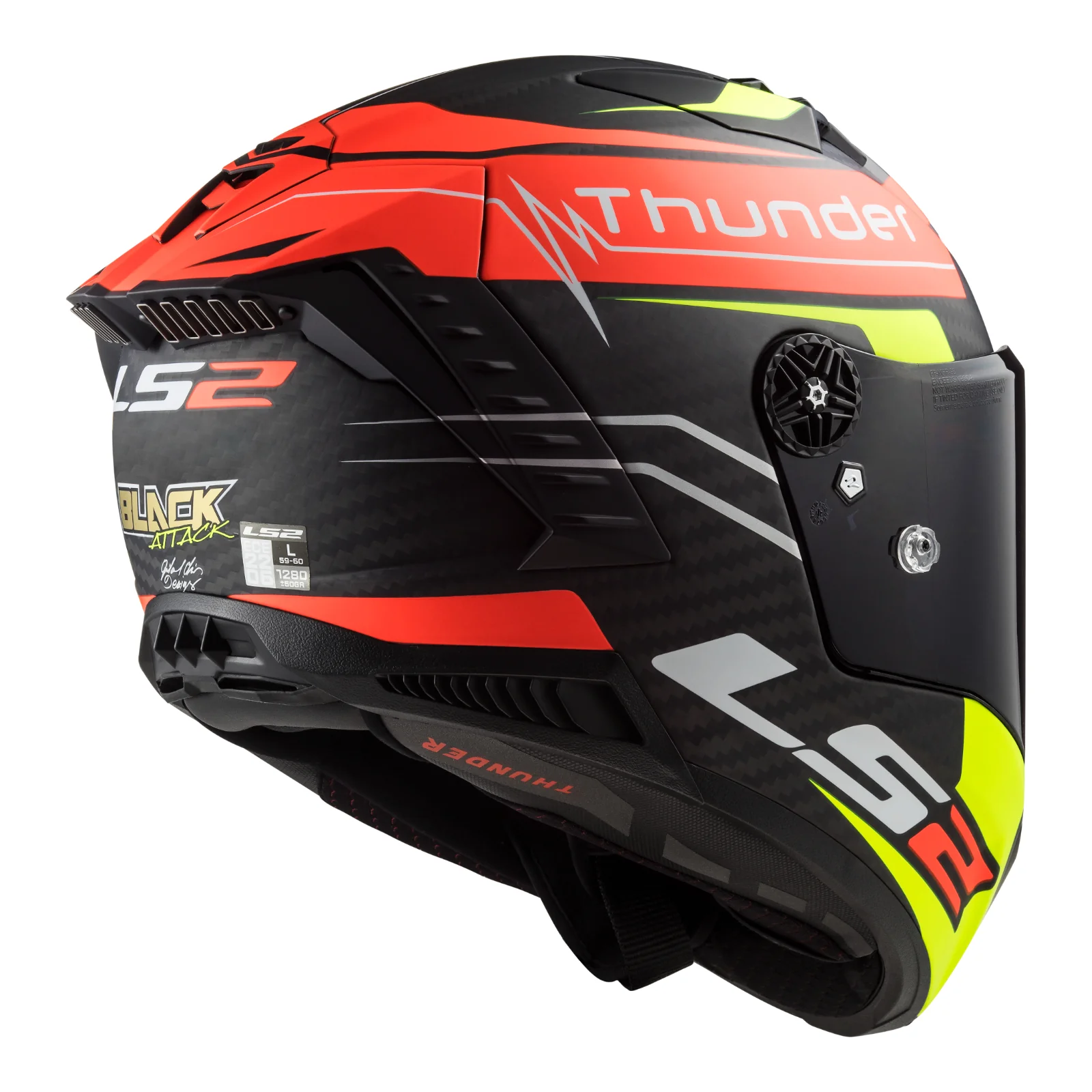 LS2 FF805C Thunder Carbon Attack Matte Red/Hi-Vis Yellow Helmet - Image 3