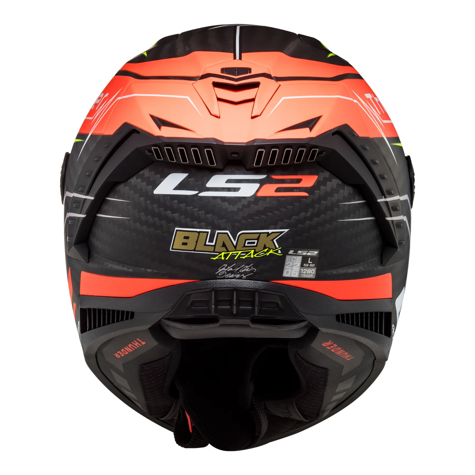 LS2 FF805C Thunder Carbon Attack Matte Red/Hi-Vis Yellow Helmet - Image 4