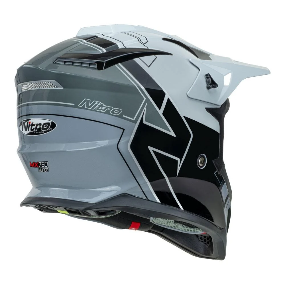 Nitro MX760 Hyper Gloss Silver/Grey/Black/Dark Grey Helmet - Image 5