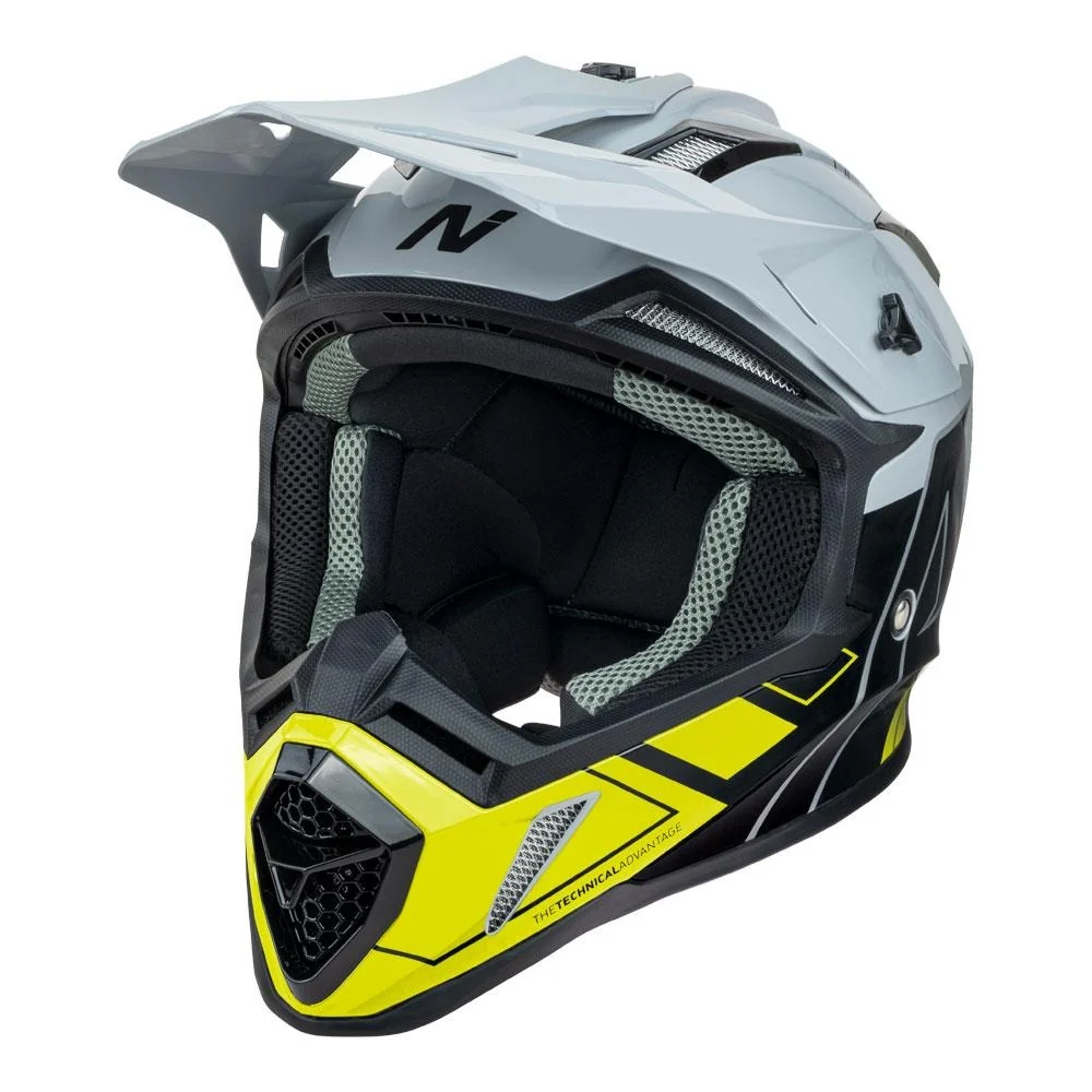 Nitro MX760 Hyper Gloss Silver/Grey/Black/Fluro Yellow Helmet - Image 3