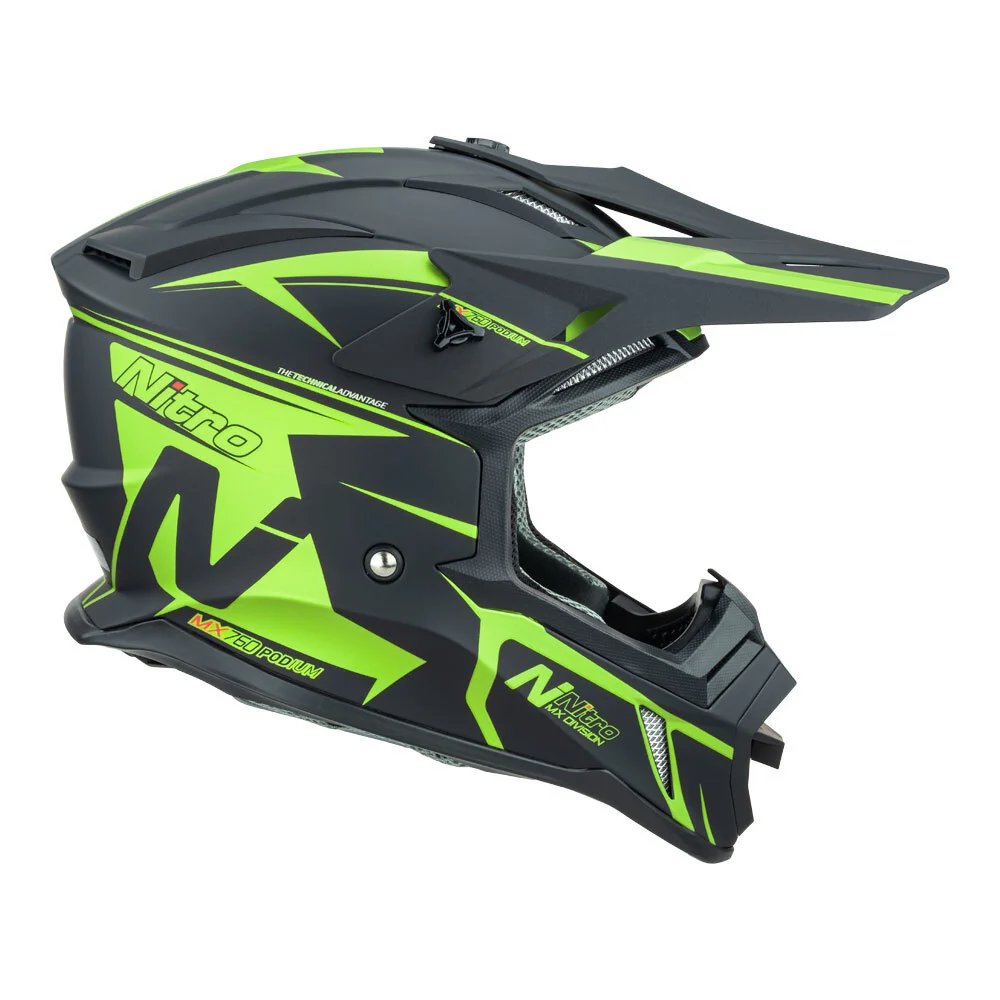 Nitro MX760 Satin Black/Fluro Green Helmet - Image 4