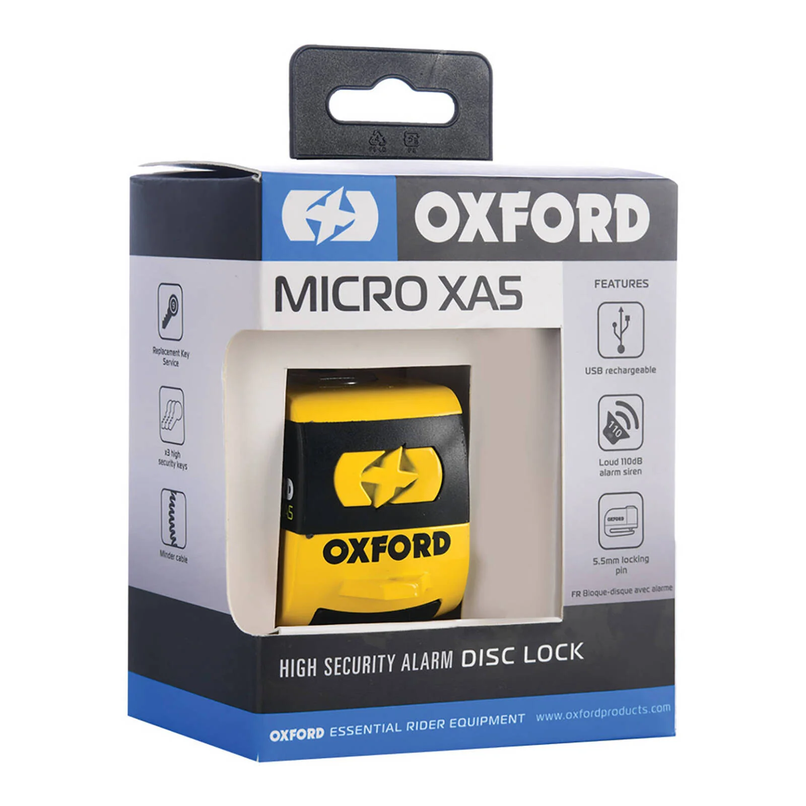 Oxford Micro XA5 Alarm Disc Lock Black/Yellow - Image 2