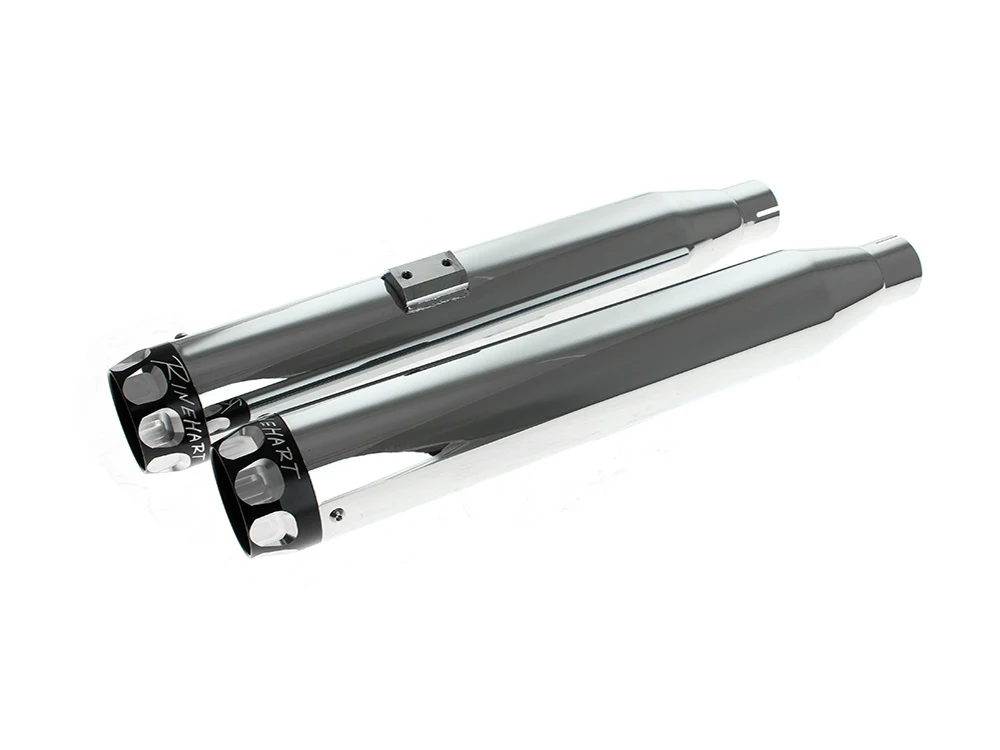 Rinehart Racing RIN-500-0204S 3" Slip-On Mufflers Chrome w/Black Scalloped End Caps for Harley-Davidson Softail Deuce 2007/Fat Boy 07-17