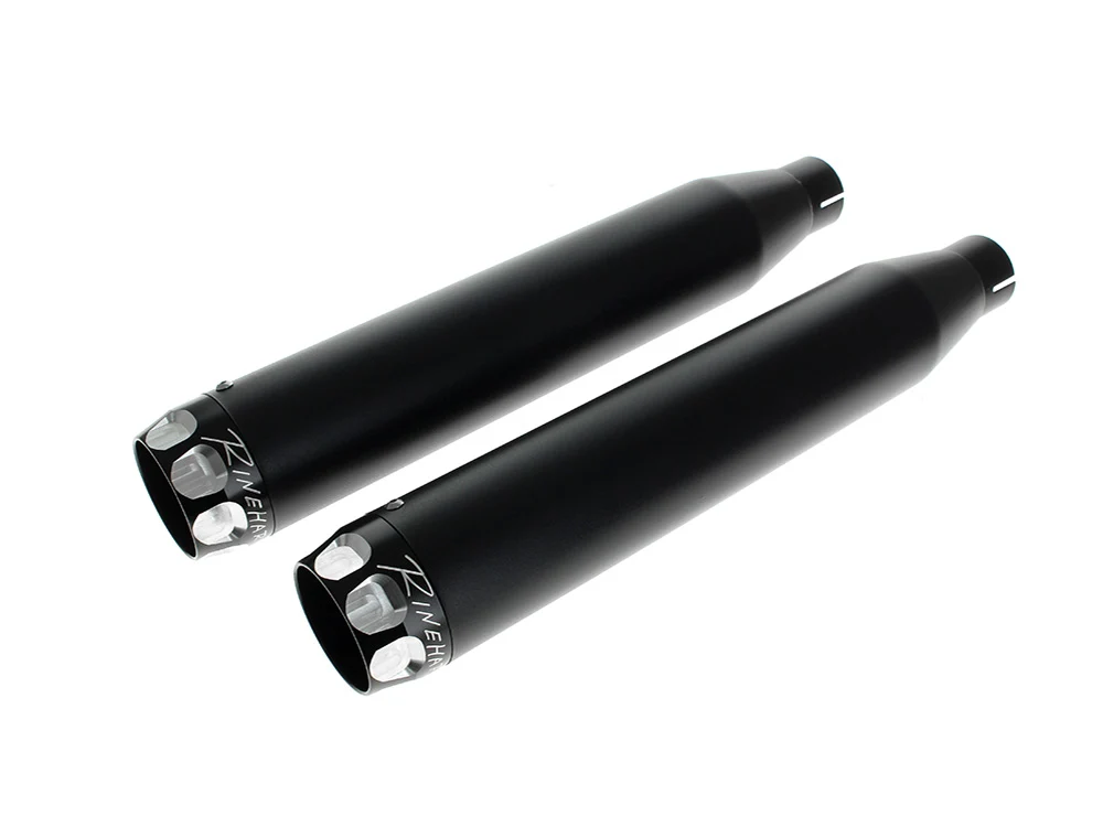 Rinehart Racing RIN-500-0301S 3" Slip-On Mufflers Black w/Black Scalloped End Caps for Harley-Davidson Dyna 95-17