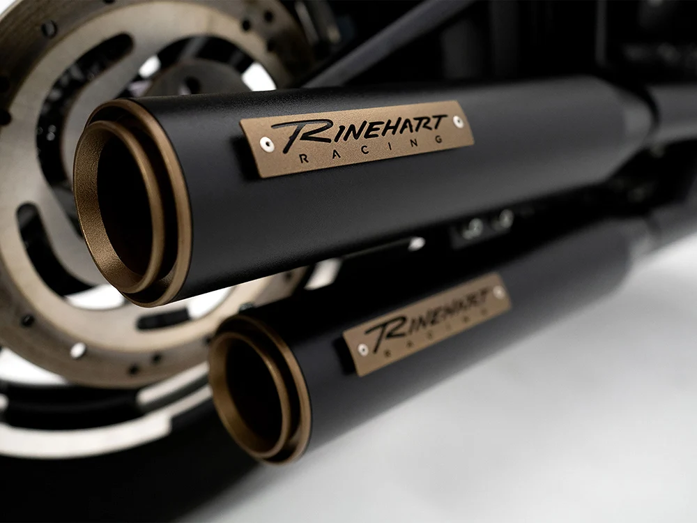 Rinehart Racing RIN-500-1241 3-1/2" Slip-On Mufflers Black w/Bronze End Caps for Harley-Davidson Softail Slim/Street Bob/Standard/Low Rider 18-24/Breakout/Fat Boy 18-25 - Image 3