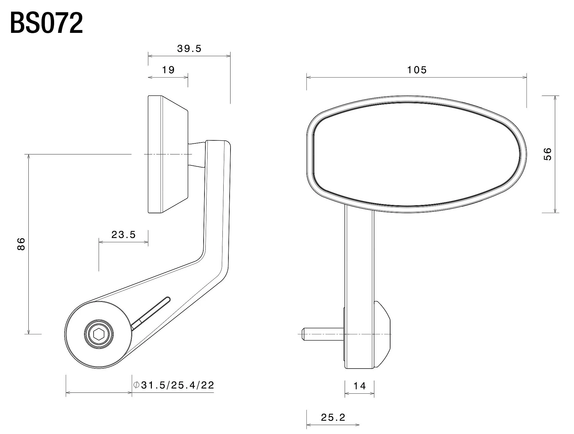 Rizoma R-BS072B Reverse Retro Bar End Mirror Black - Image 4