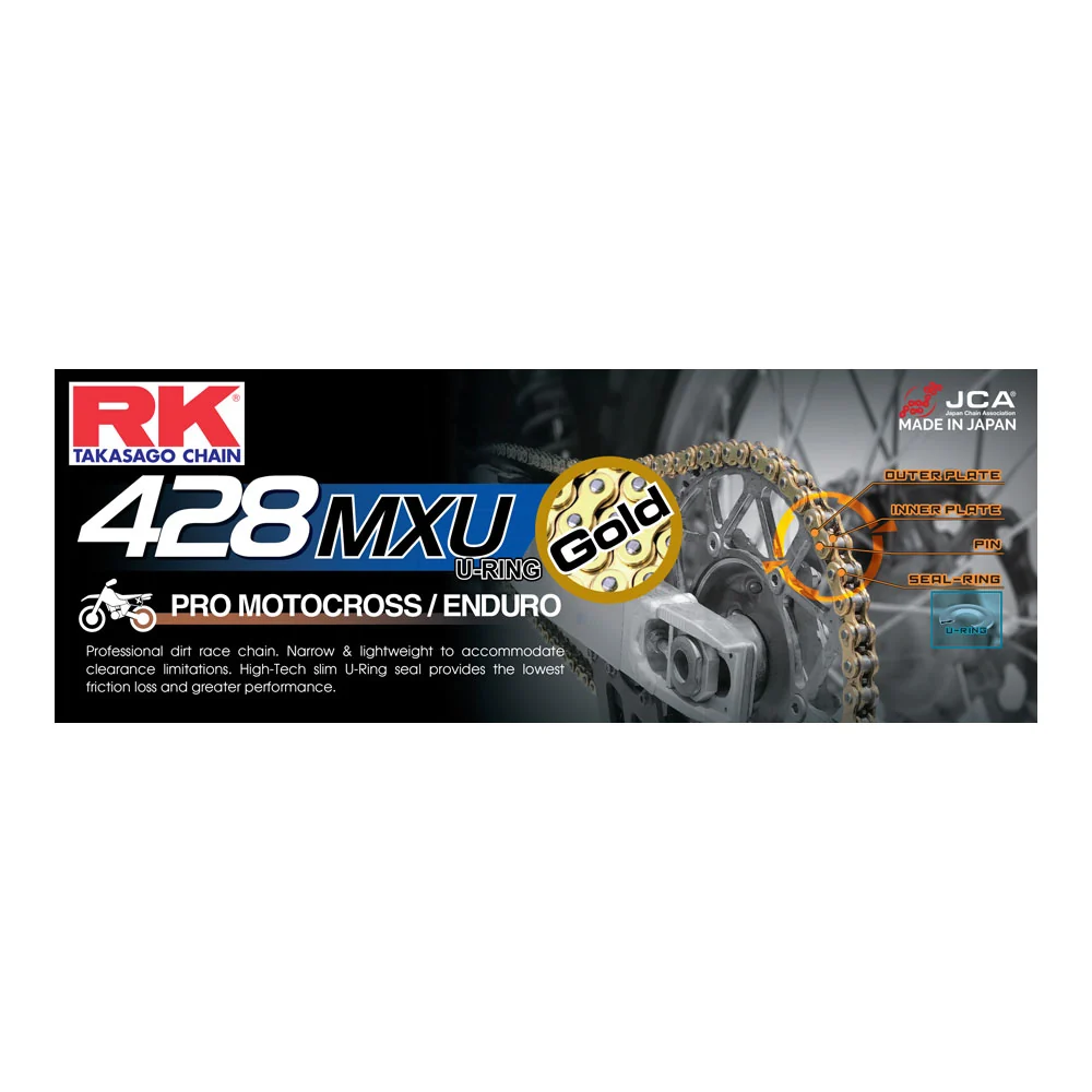 RK Takasago Chain 12-489-126GD MXU Series U-Ring Chain GB428MXU-126 Link Gold