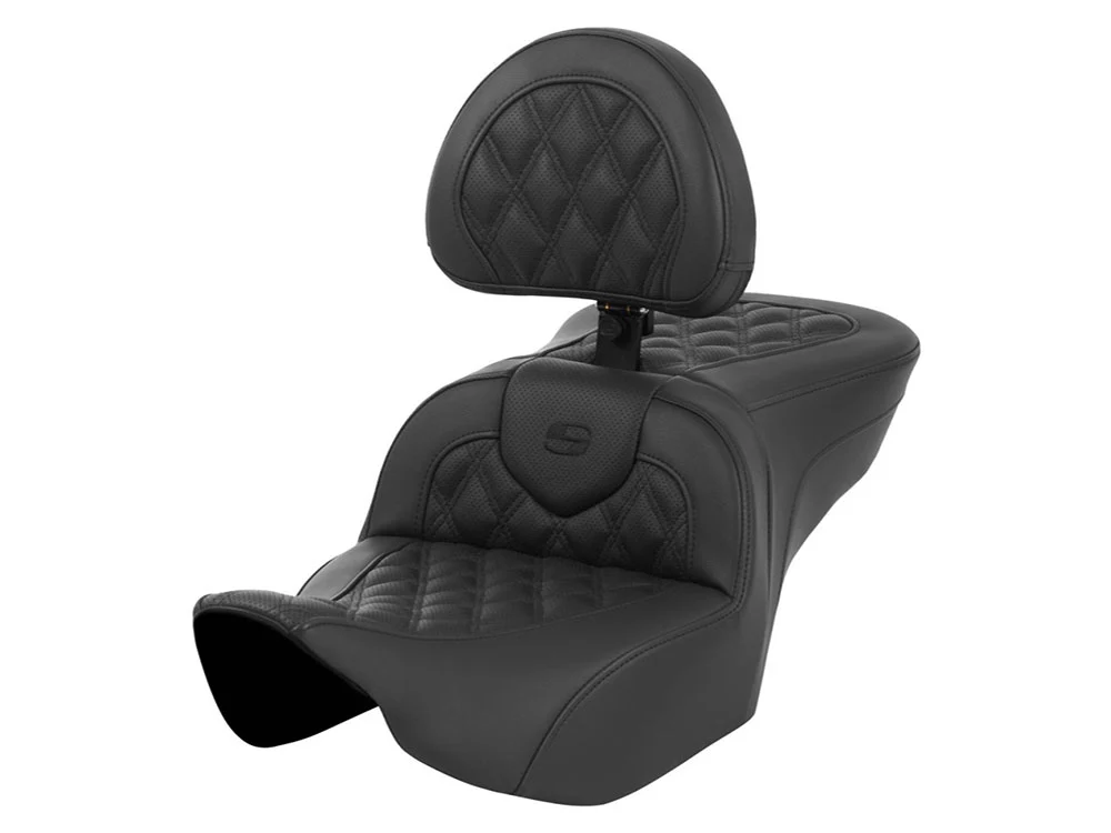 Saddlemen SAD-823-07-182BR Roadsofa LS Dual Seat w/Backrest & Black Double Diamond Lattice Stitch for Harley-Davidson CVO Touring 23-Up/Street Glide/Road Glide 24-Up/Touring 25-Up