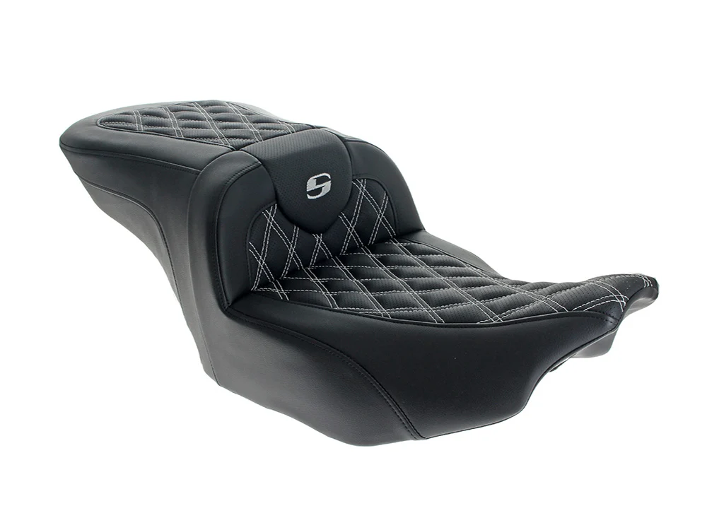 Saddlemen SAD-823-07-182WH Roadsofa LS Dual Seat w/White Double Diamond Lattice Stitch for Harley-Davidson CVO Touring 23-Up/Street Glide/Road Glide 24-Up/Touring 25-Up
