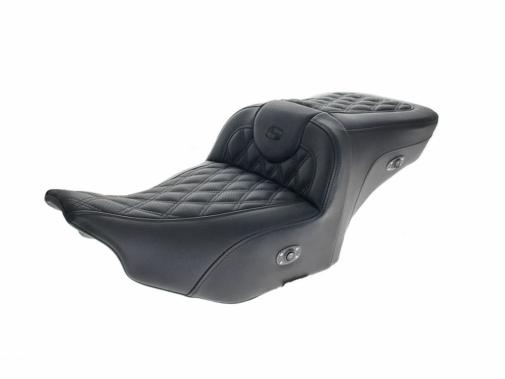 Saddlemen SAD-823-07-184C0 Extended Roadsofa LS Heated Dual Seat w/Backrest & Black Double Diamond Lattice Stitch for Harley-Davidson CVO Touring 23-Up/Street Glide/Road Glide 24-Up/Touring 25-Up - Image 2