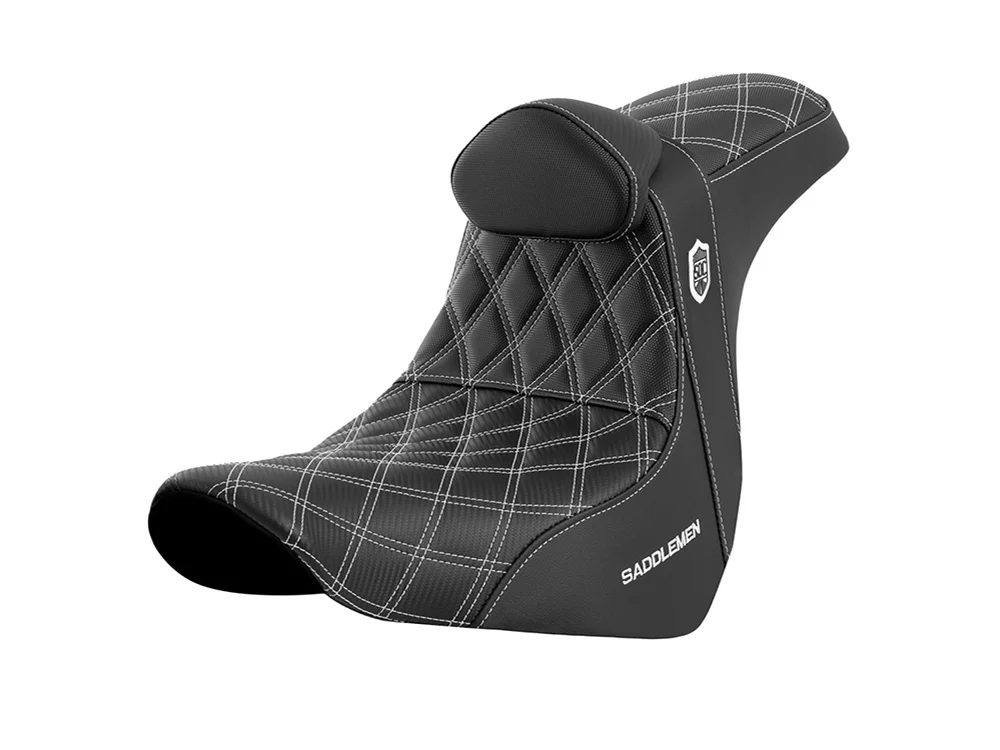 Saddlemen SAD-SC80604WHIRT San Diego Customs Pro Series Performance Gripper Dual Seat w/Backrest & White Stitch for Dyna 06-17