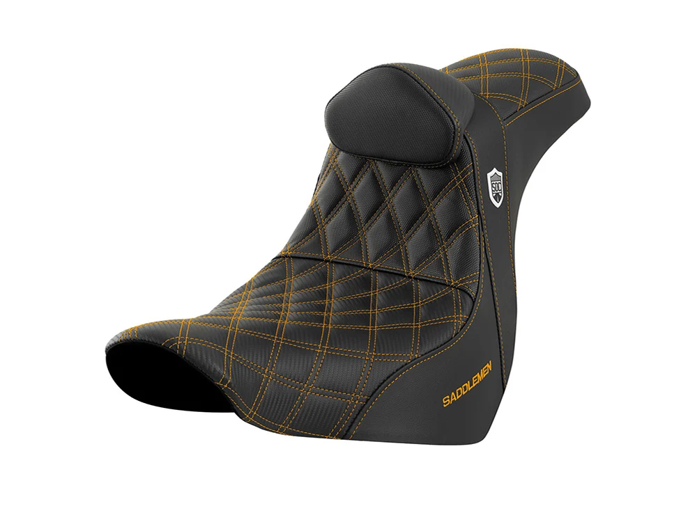 Saddlemen SAD-SC81829GOLRT San Diego Customs Pro Series Performance Gripper Dual Seat w/Backrest & Gold Stitch for Sport Glide/Low Rider 18-Up/Low Rider S 20-Up/Low Rider ST 22-Up