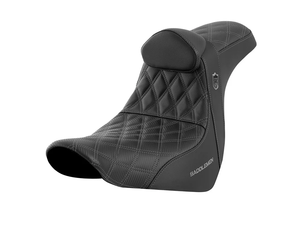 Saddlemen SAD-SC81829GRERT San Diego Customs Pro Series Performance Gripper Dual Seat w/Backrest & Dark Grey Stitch for Sport Glide/Low Rider 18-Up/Low Rider S 20-Up/Low Rider ST 22-Up