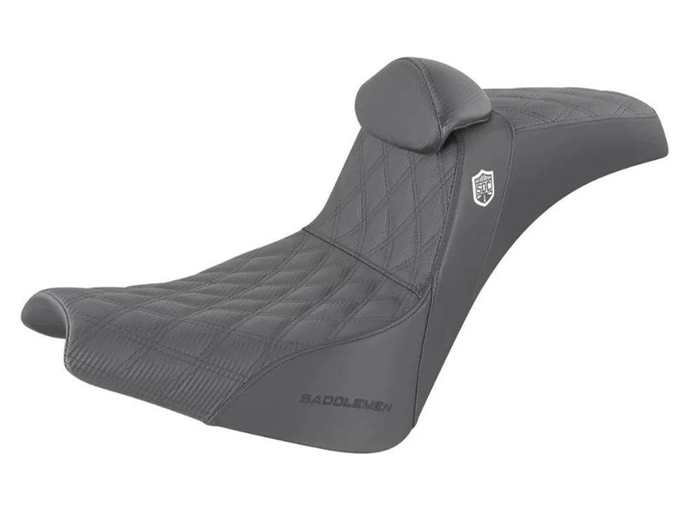 Saddlemen SAD-SC81830DB0 San Diego Customs Pro Series Performance Gripper Dual Seat w/Backrest & Black Stitch for Harley-Davidson Softail Street Bob 18-Up/Standard 20-Up